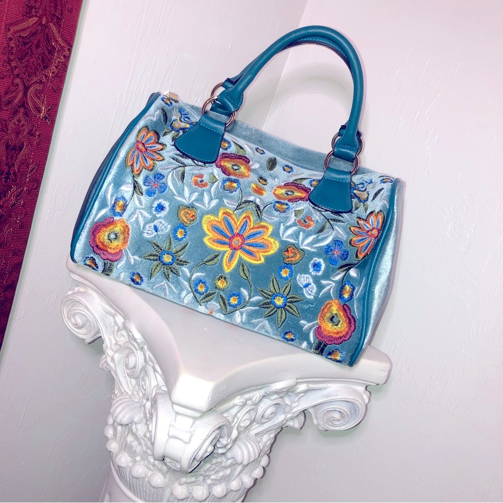 Faux Suede Floral Bag